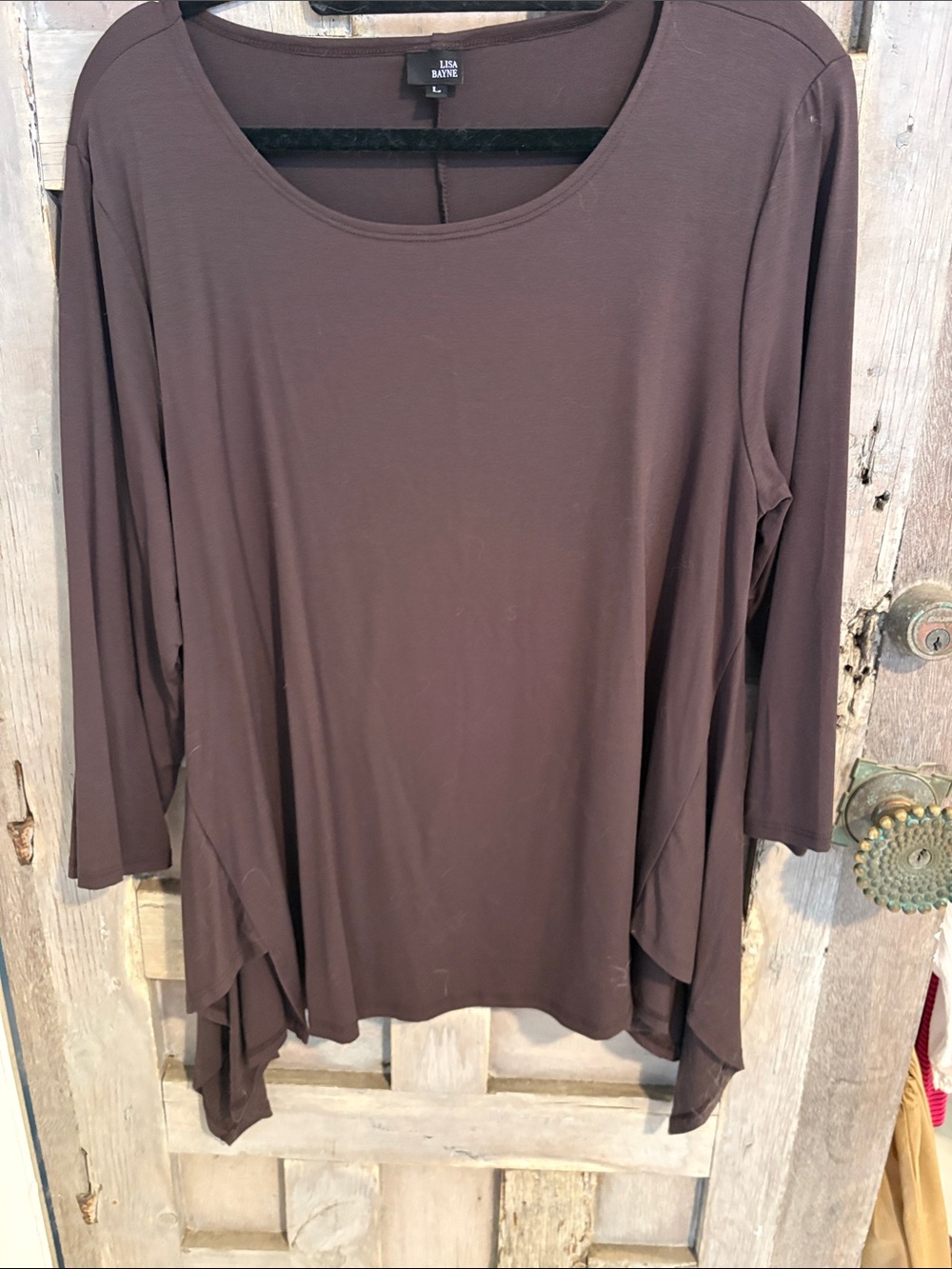 Women's Brown Scoop Neck Layered Hem Top chocolate brown large, flattering